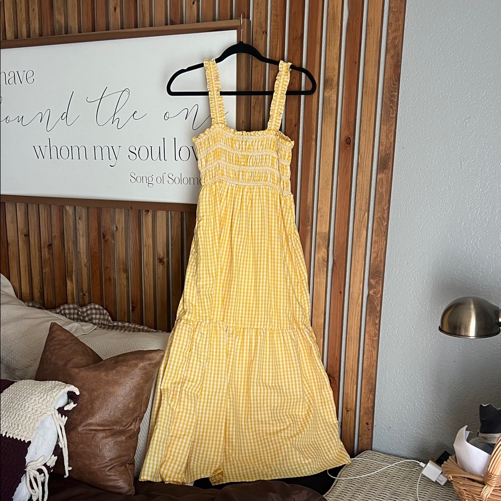 French Connection Yellow Gingham Smocked Maxi Dress